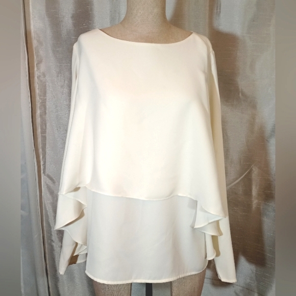Chico's Blouse, Women, Ivory, Winged Sleeves Round Neck, Layers, 1 or L. US - Picture 4 of 10